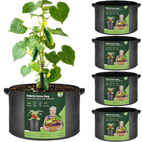 T4U 15-gallon grow bags in a five-pack ready for outdoor vegetable planting.