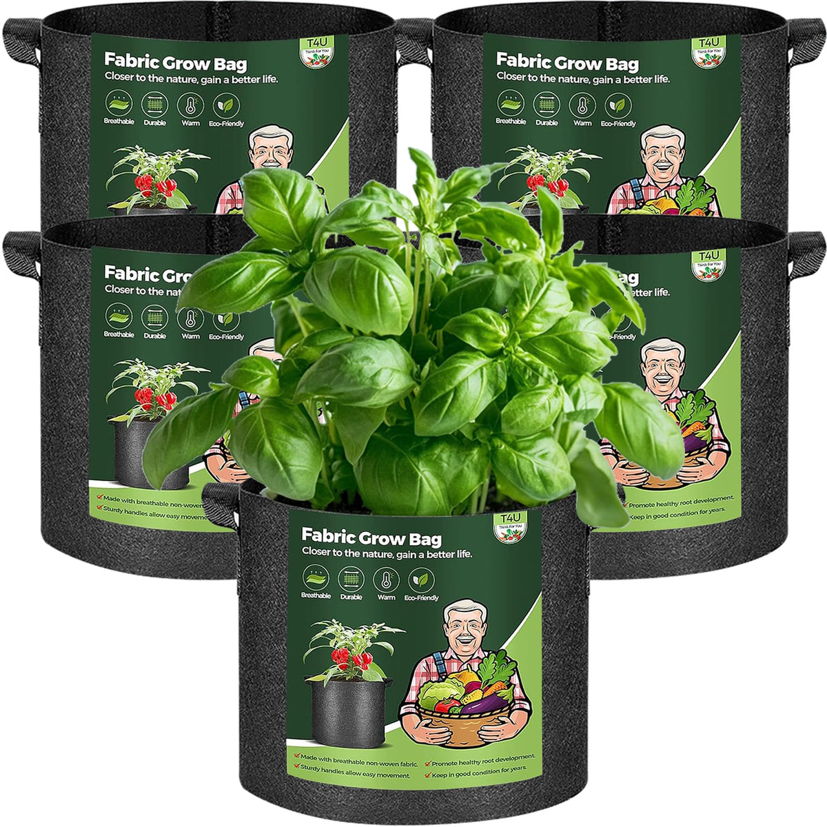 T4U 1 gallon grow bag with reinforced handles for easy transport