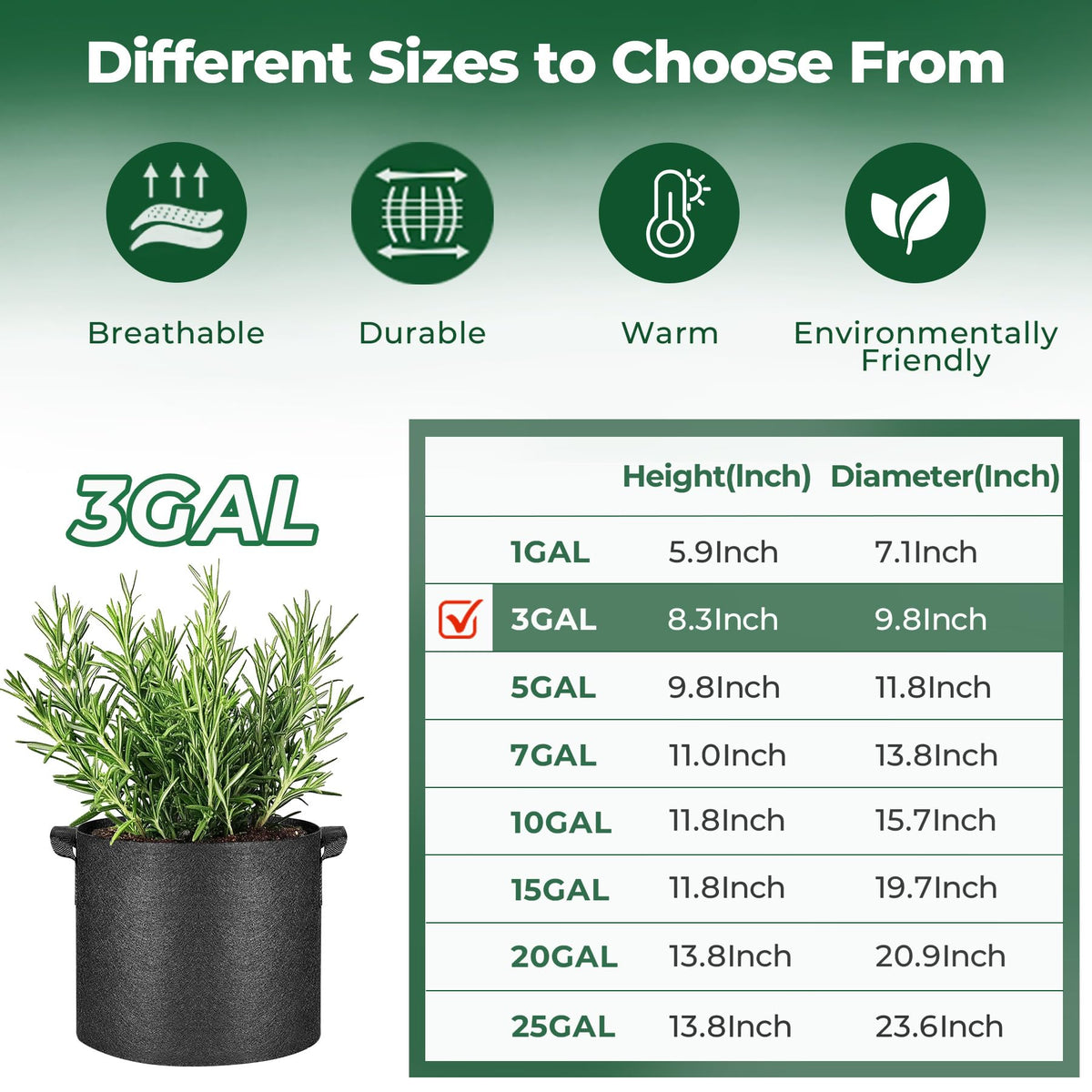 T4U 3-gallon bags ideal for rosemary and chamomile in outdoor beds.