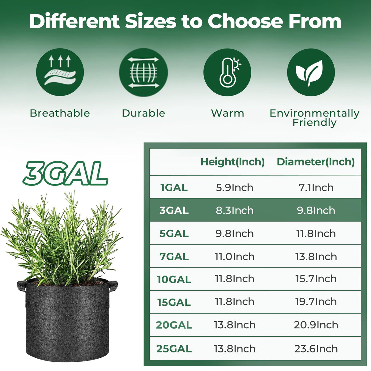T4U 3 gallon grow bag breathable nonwoven fabric promotes healthy roots and airflow