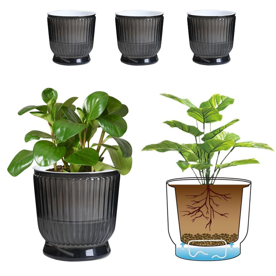 T4U 6-inch self-watering pot 4-pack provides steady moisture for indoor plants.