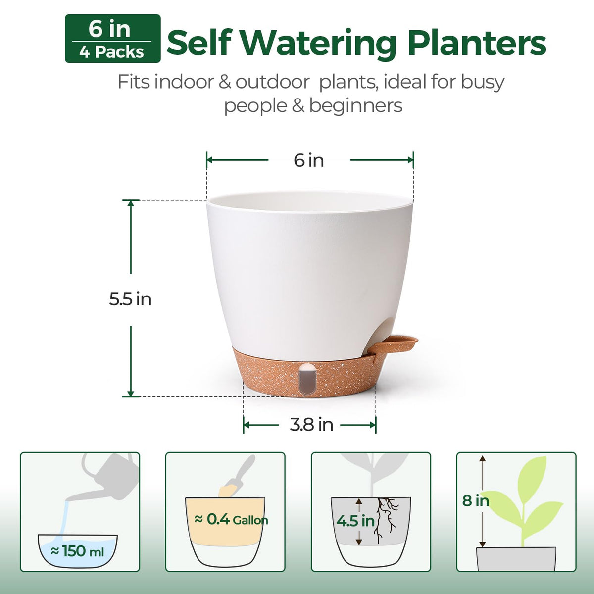 T4U pot features a clear water gauge to check reservoir levels at a glance.