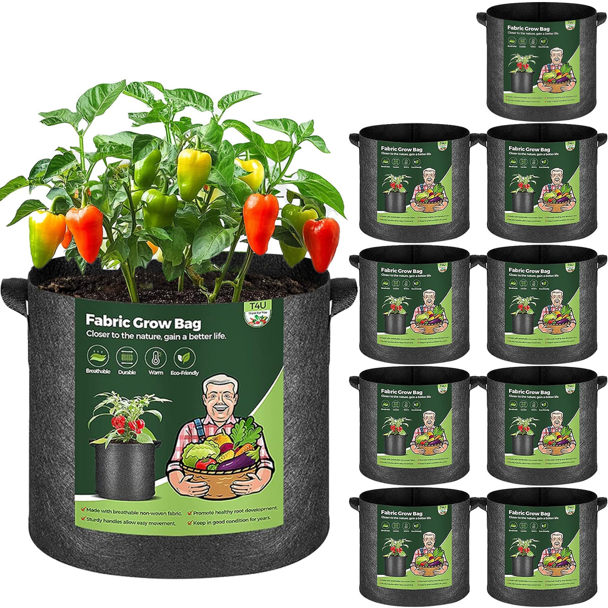 T4U 7 gallon grow bag features durable material for long-lasting outdoor gardening