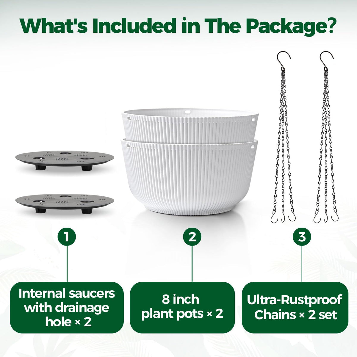 T4U 8-inch white planters shown for hanging or tabletop use