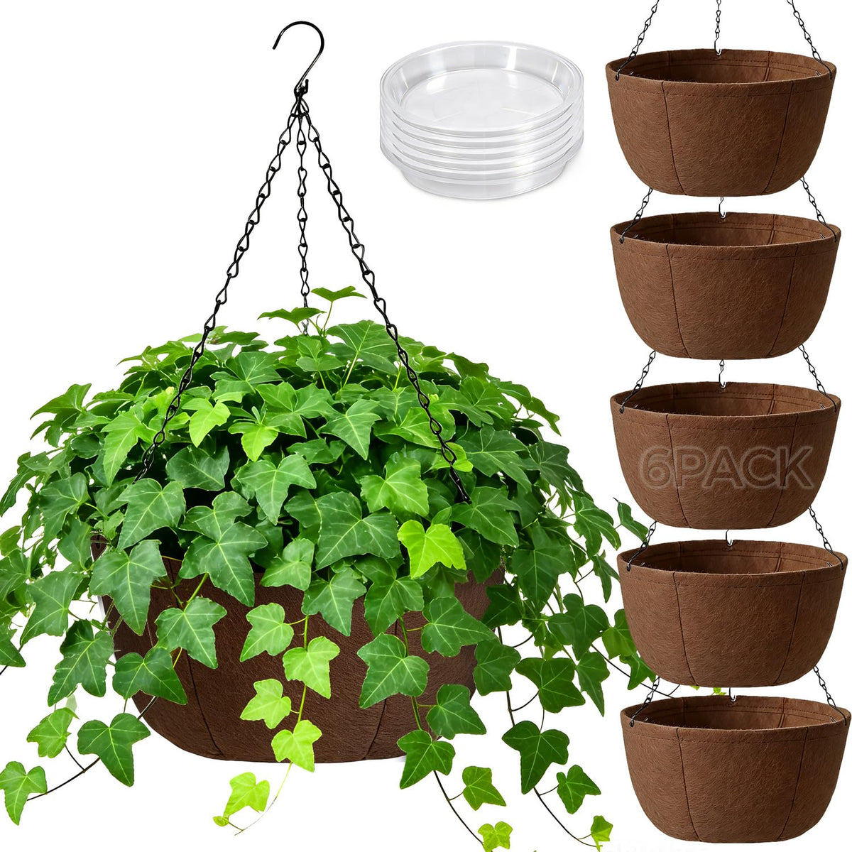 T4U brown fabric hanging planter setup for outdoor decor and air pruning.