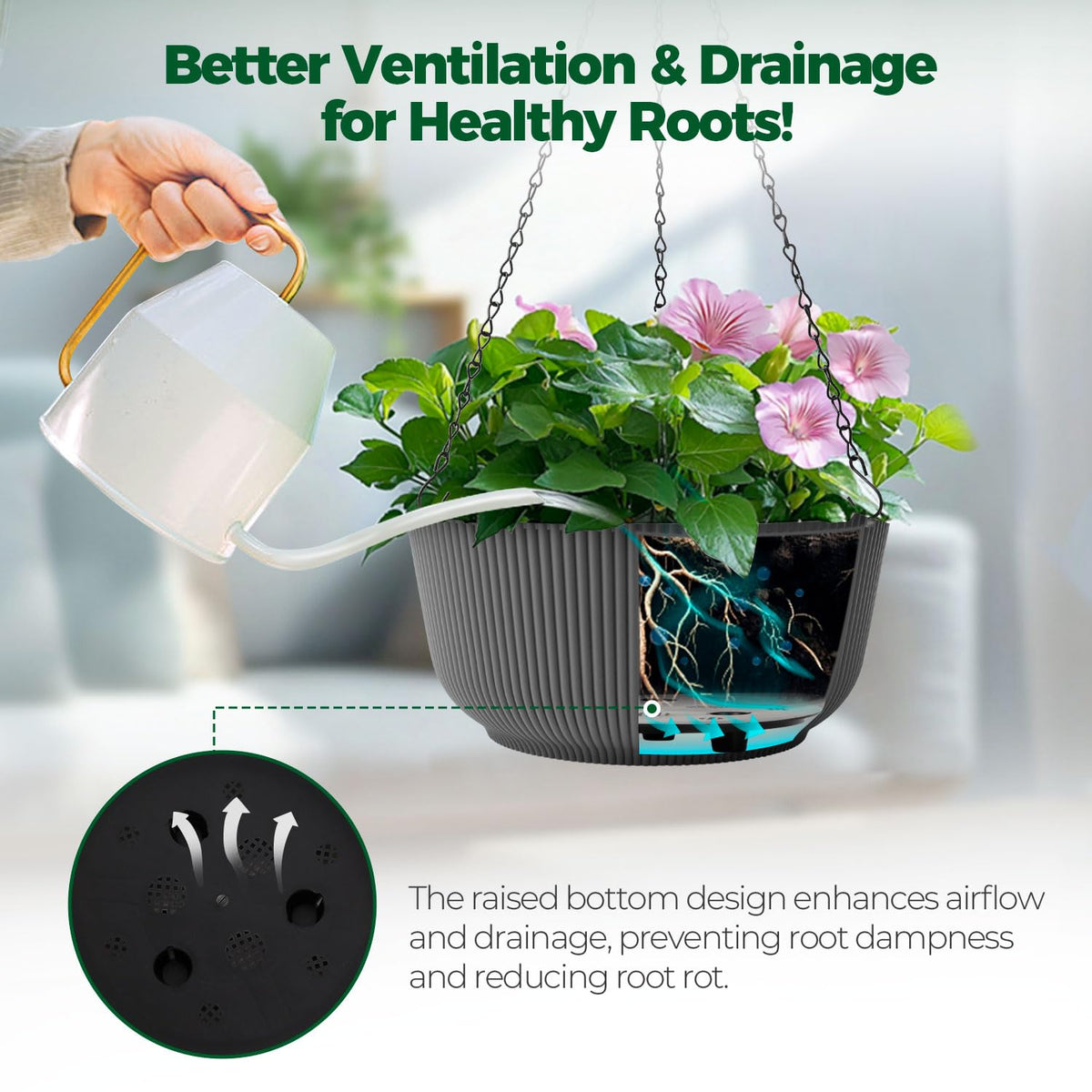 Durable chain on T4U hanging planter supports up to 6 kg