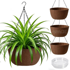 T4U hanging planters in brown fabric for outdoor use and greenery.