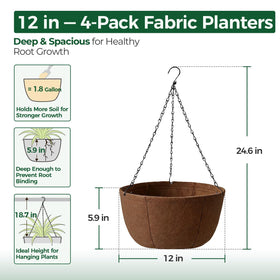 T4U 12-inch hanging planters shown on a patio for balcony greenery.