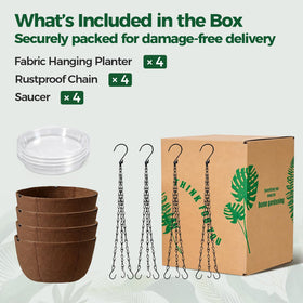 T4U four-pack hanging planters set on a porch garden display.