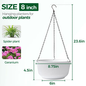 T4U 8-inch hanging planter side view highlighting two white pots