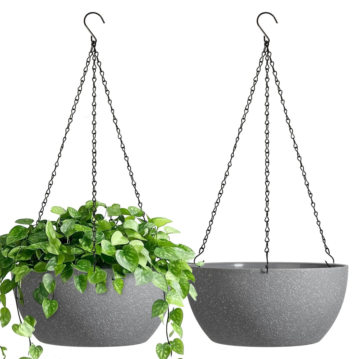 T4U 12-inch grey speckled hanging planter with drainage for healthy roots.