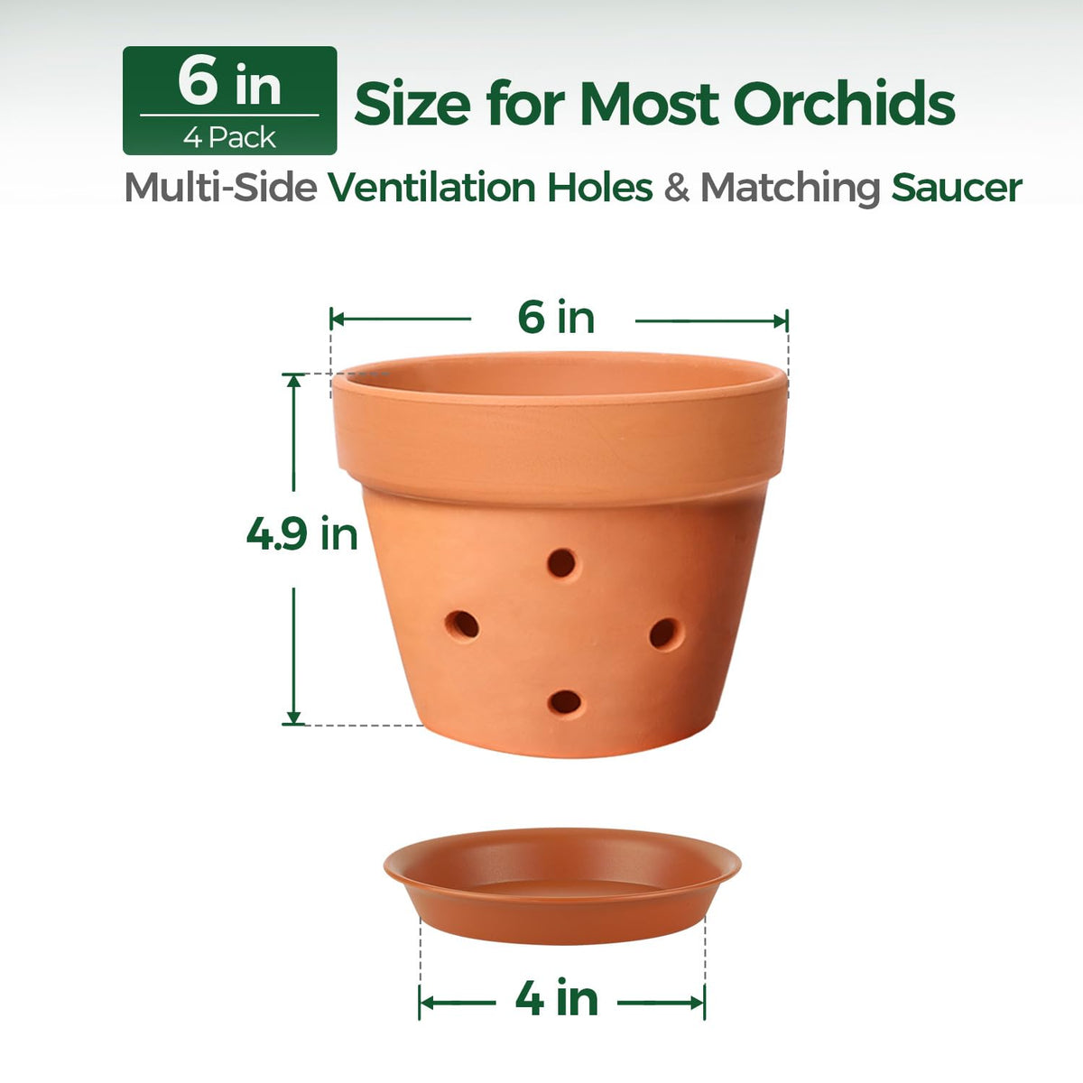 T4U orchid pot terracotta 6in with side holes showing airflow