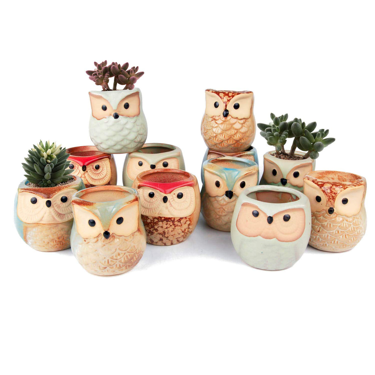 T4U owl planter front view with glossy ceramic glaze, ideal for desks.