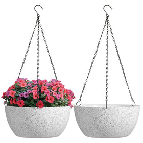 T4U white 12-inch plastic hanging basket for indoor and outdoor plant displays.