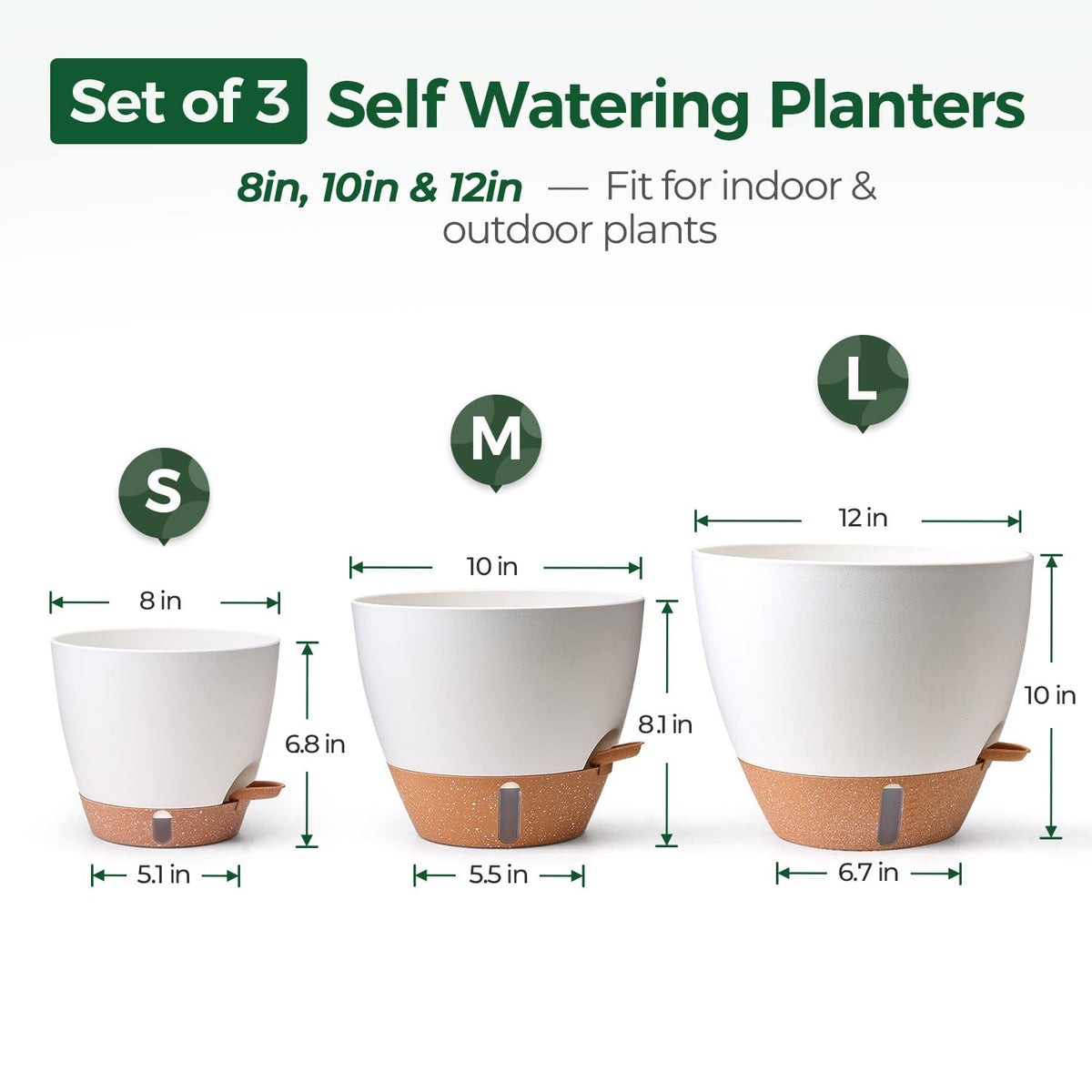 T4U 10-inch front view self-watering pot for versatile indoor plants at home.