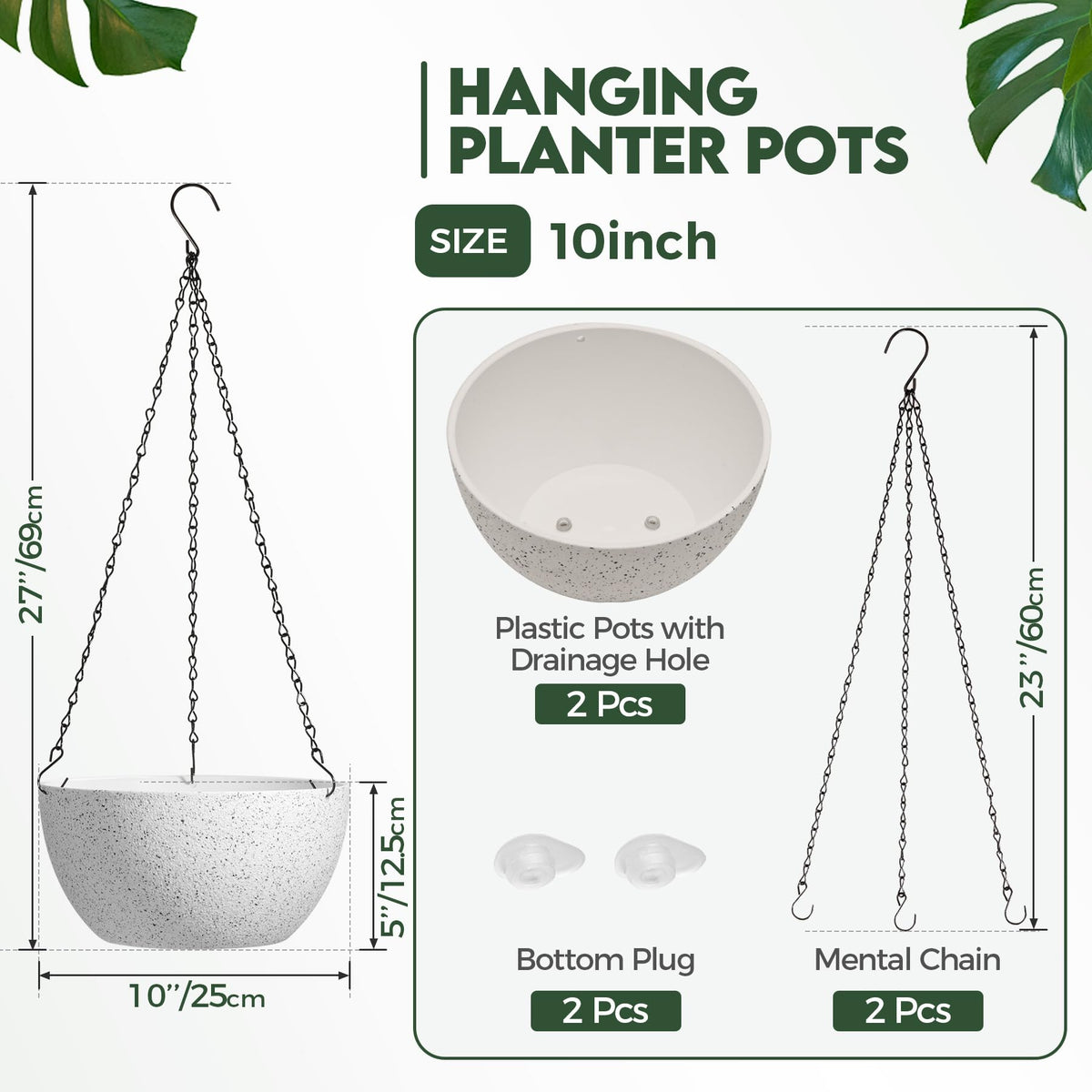T4U white plastic round hanging planter suitable for indoor and outdoor use.
