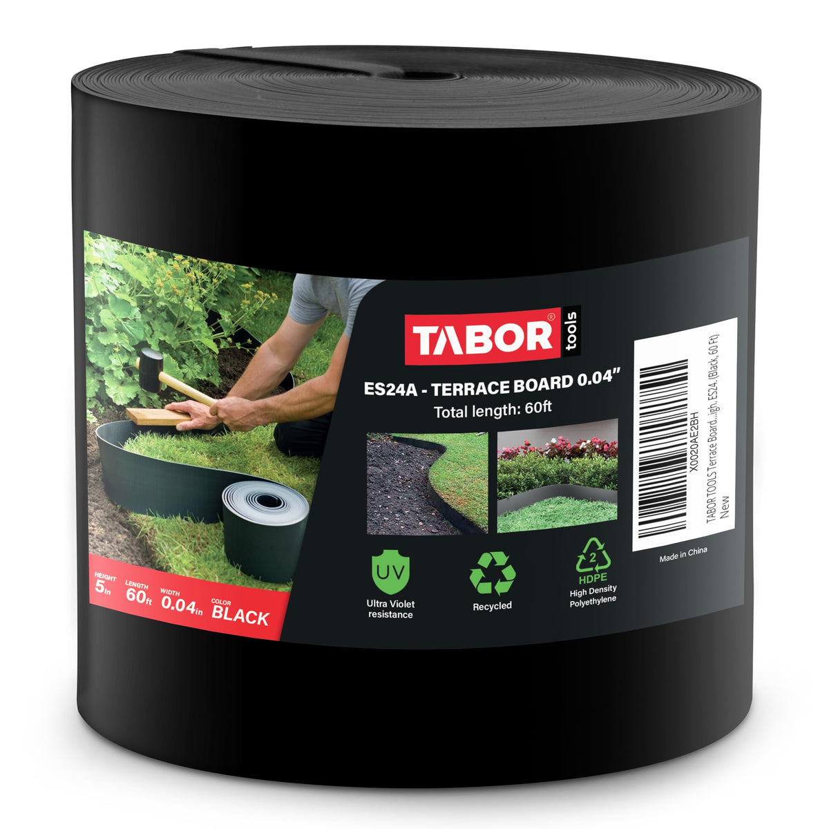 TABOR TOOLS black terrace board 60ft edge for clean borders and durable performance.