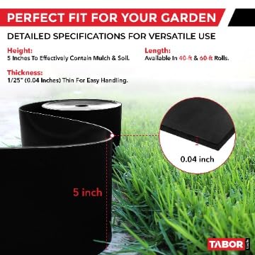 TABOR TOOLS dual-function border blocks grass creep while framing mulch and soil.