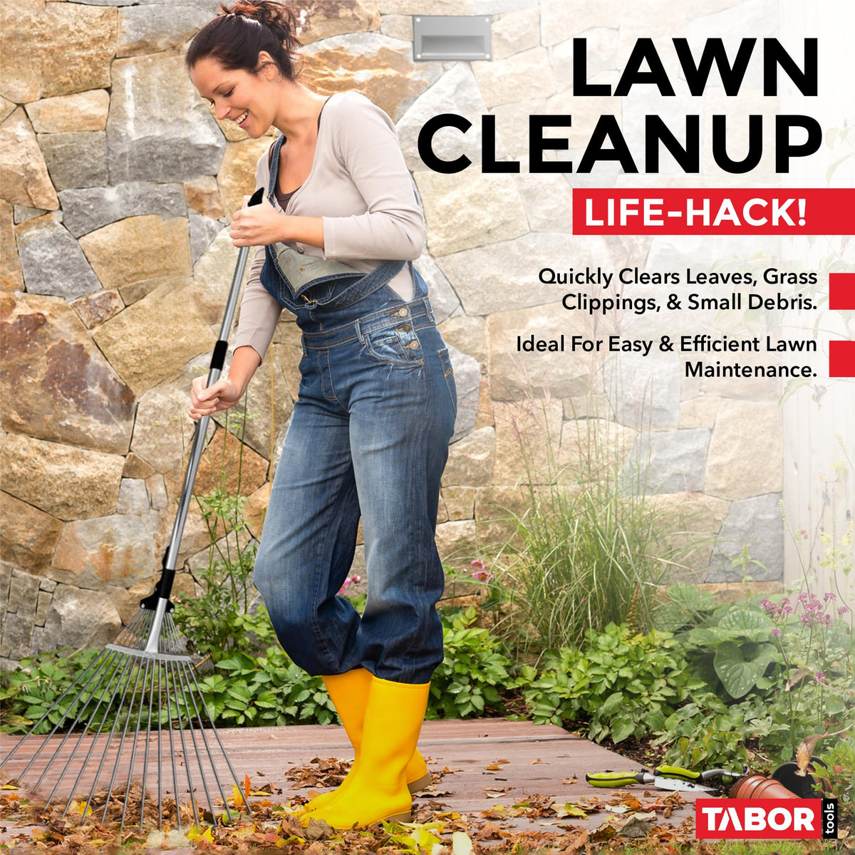 TABOR TOOLS rake cleans under hedges without harming plants
