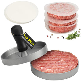 TACGEA burger press with grooved patty mold for uniform burgers.