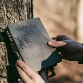 TACTACAM Reveal folding panel connected to Reveal/Defend cameras for field power