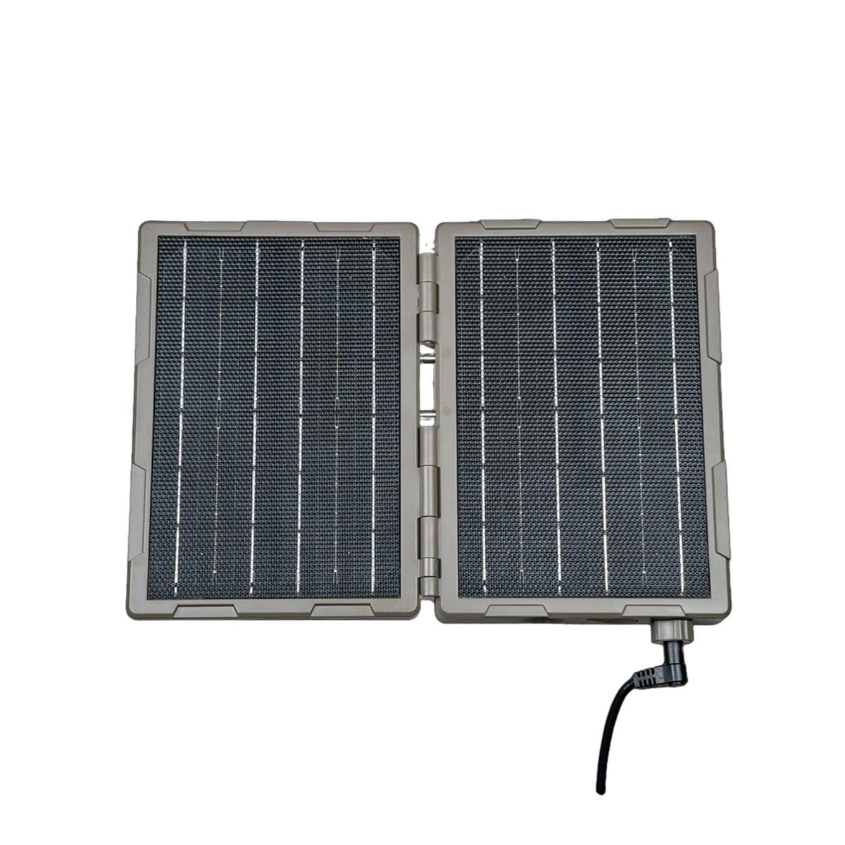 TACTACAM Reveal folding panel front view powering a trail camera in the field