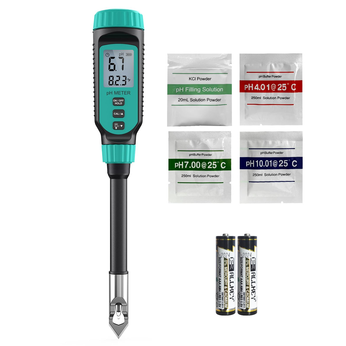 Tadeto soil pH tester front view showing the device for accurate soil readings.