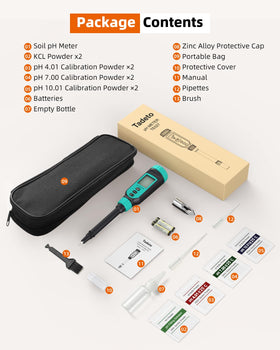 Tadeto soil pH tester used in garden settings for plant care.