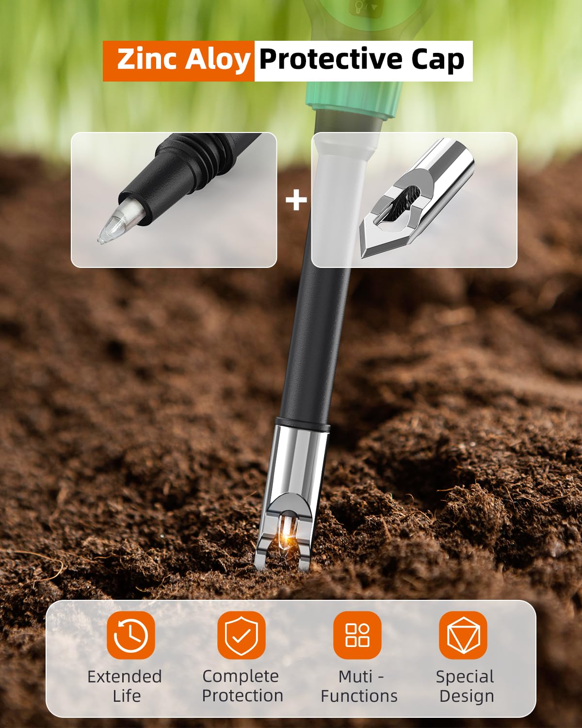 Tadeto soil pH tester LCD display for easy, quick readings day or night.