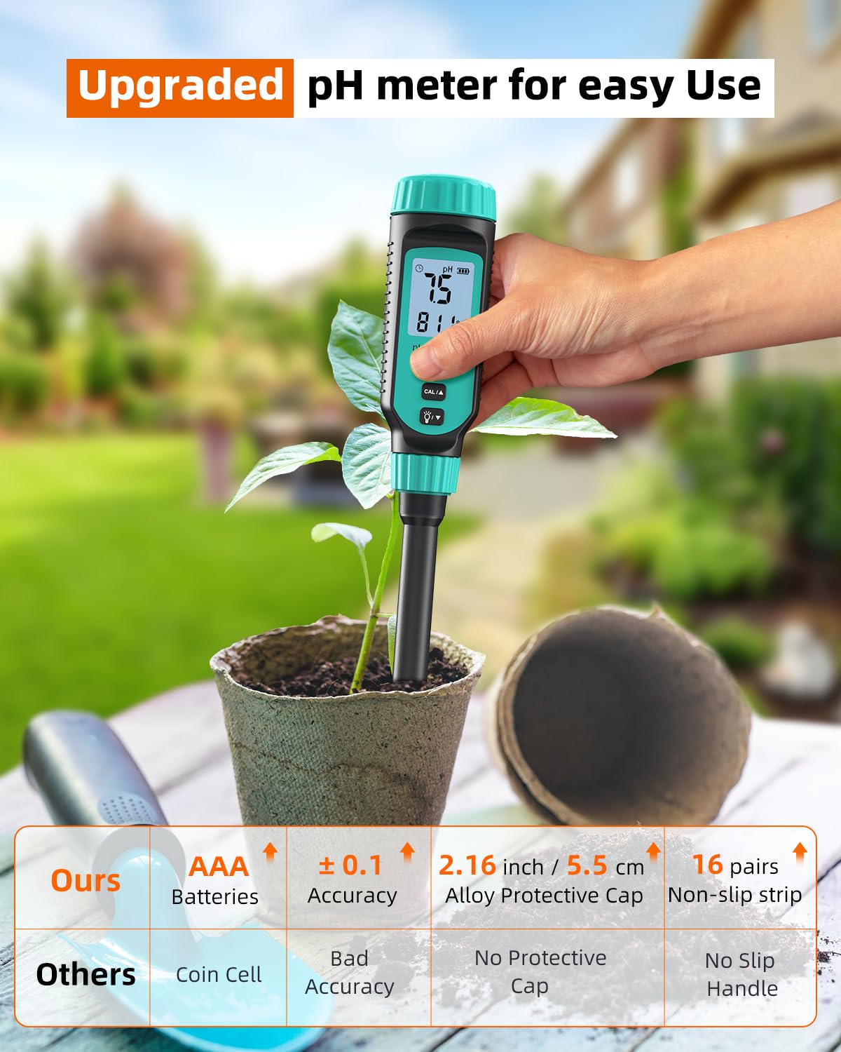 Tadeto pH tester with temperature readout provides contextual data.