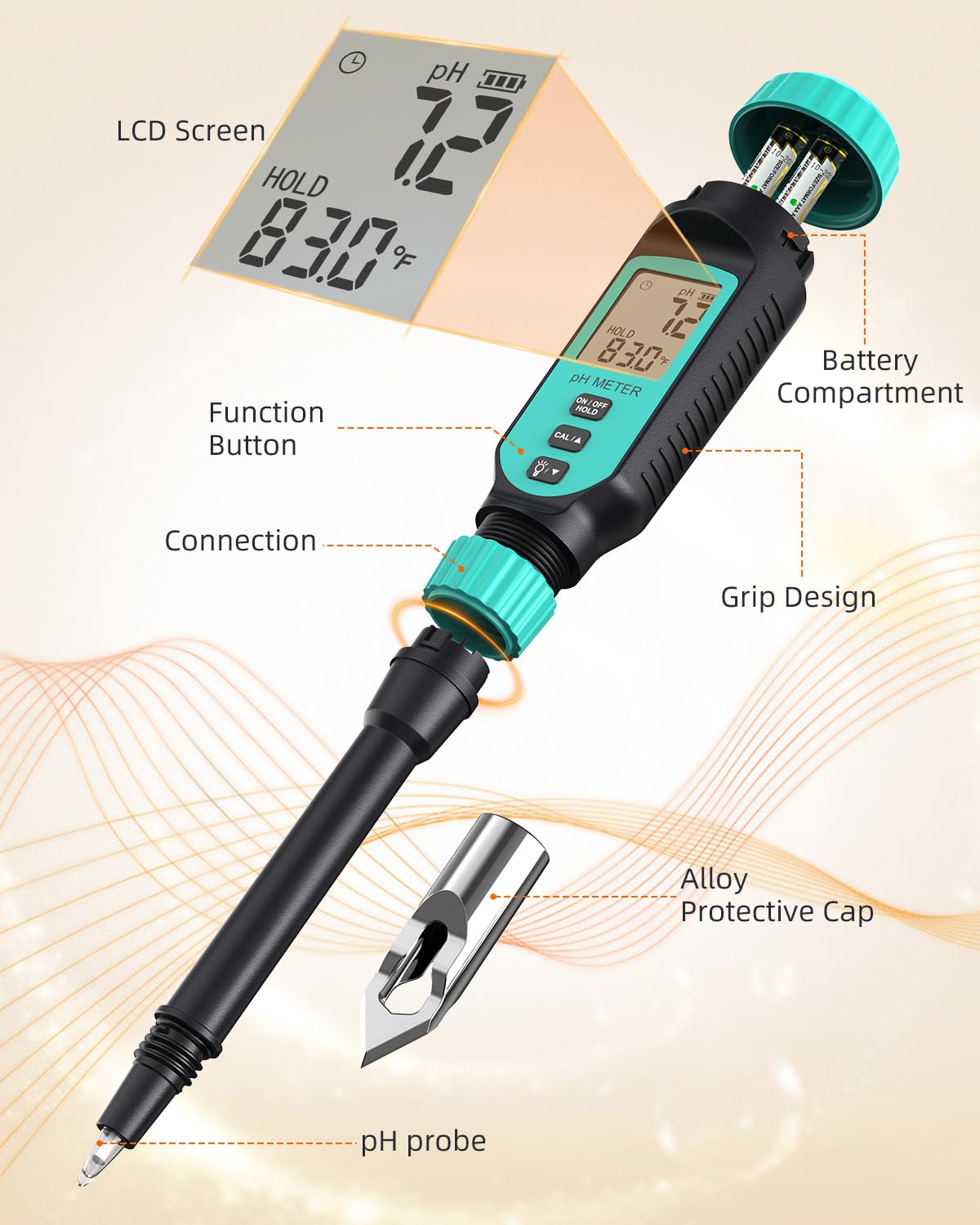 Tadeto three-point calibration ensures reliable pH measurements across ranges.