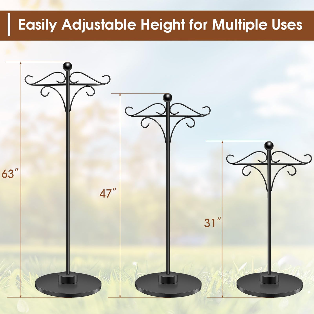 TAGEPUJIE adjustable double shepherd's hook dual-hook design secures feeders and lanterns