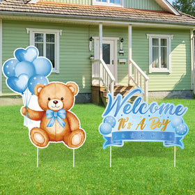 TagreSpike blue bear yard sign with stakes for outdoor gender reveal decor