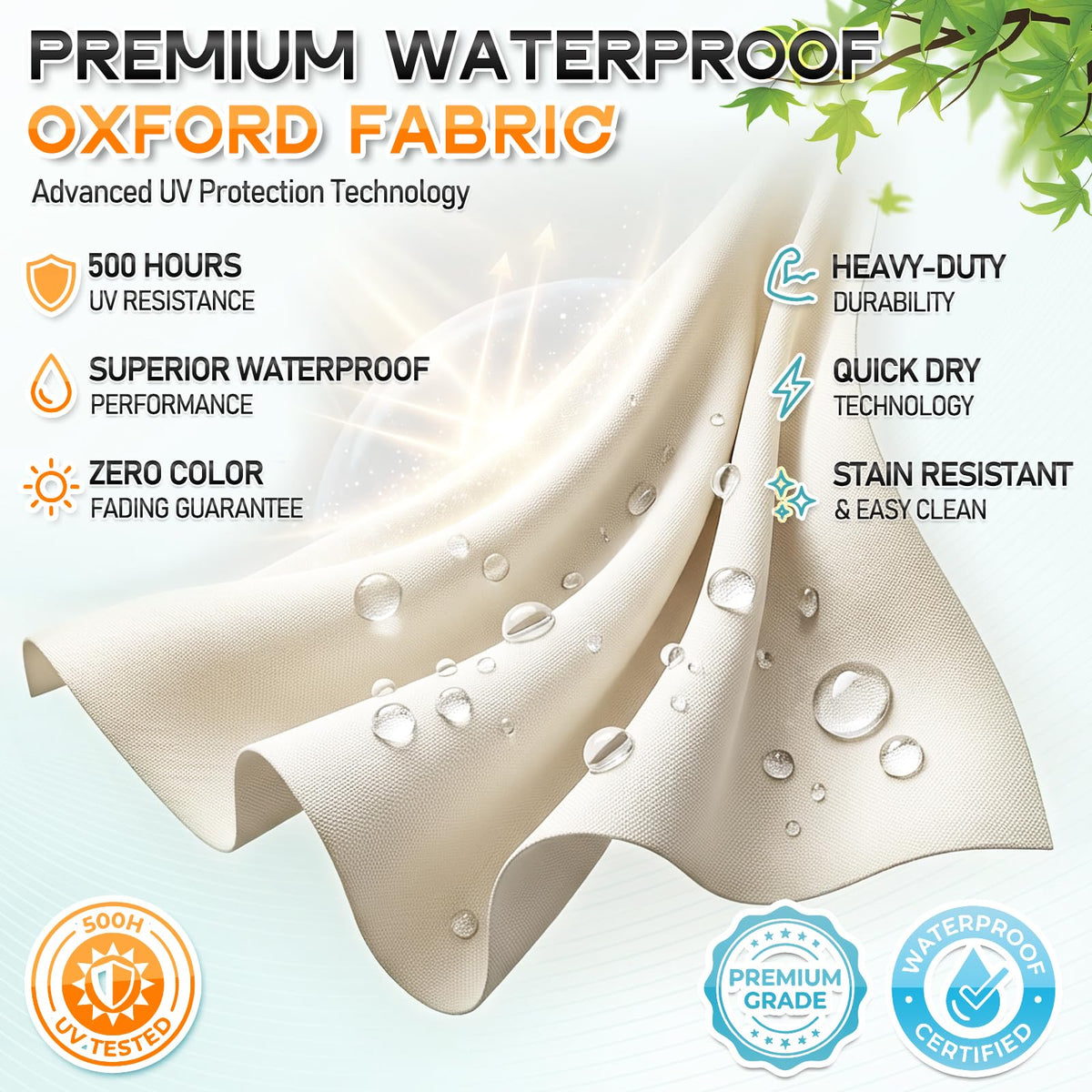 TaiBest Oxford fabric detail shows fade-resistant, UV-protective outdoor material