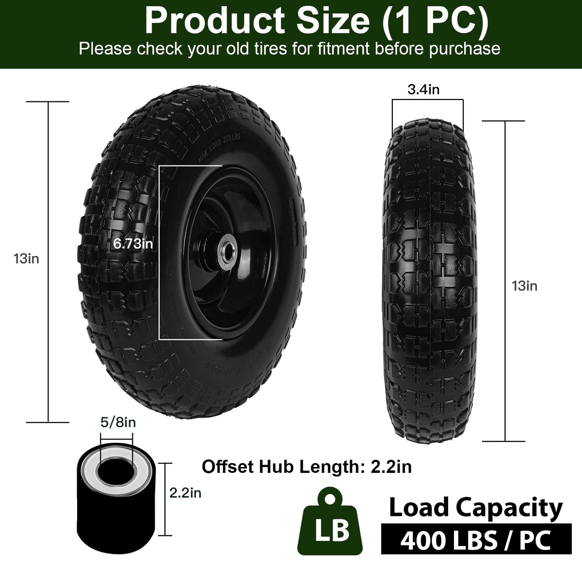 Taifa 1PC solid tire front view with rugged tread for slip resistance