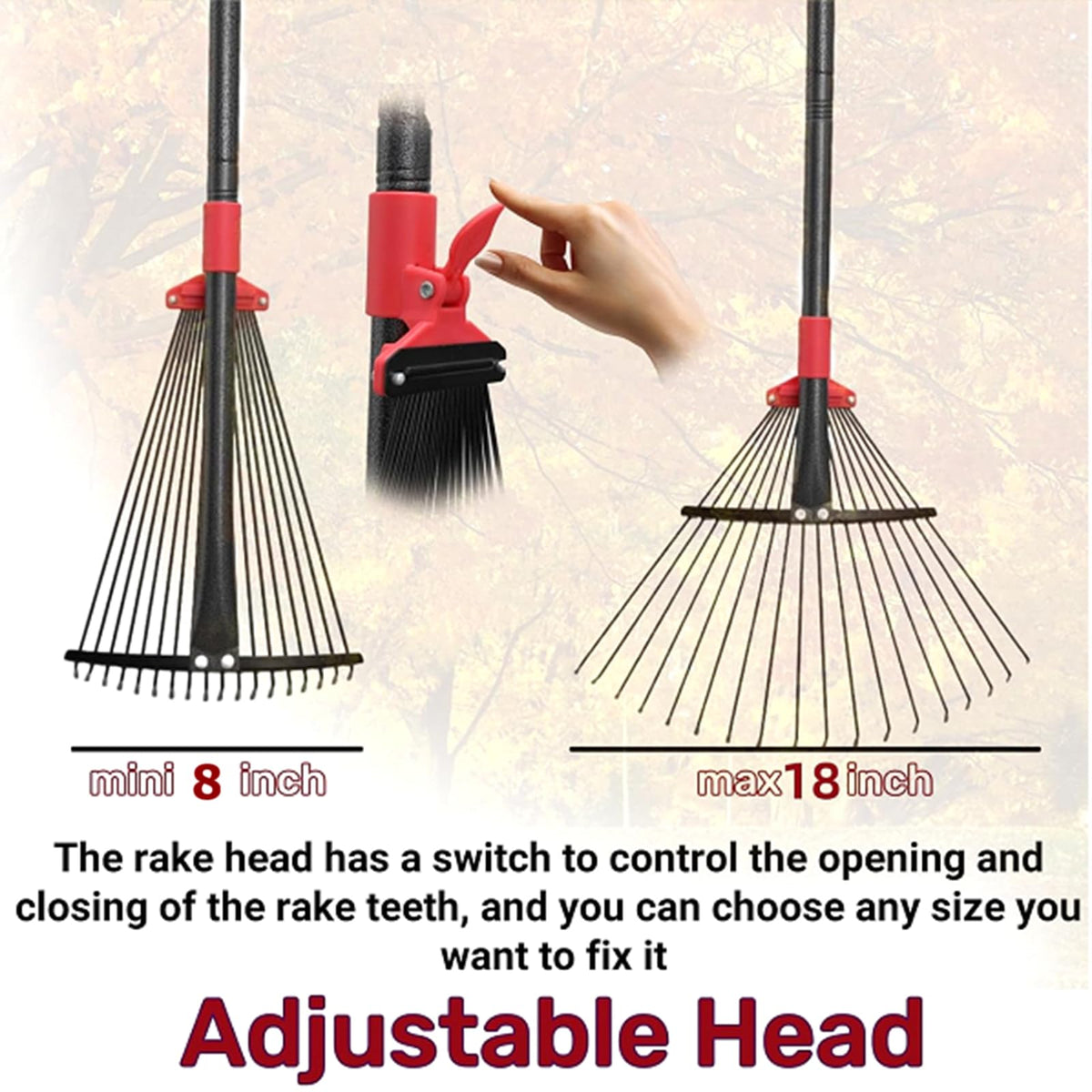 TAILERNRUYE 18-teeth adjustable head enables precise debris gathering.