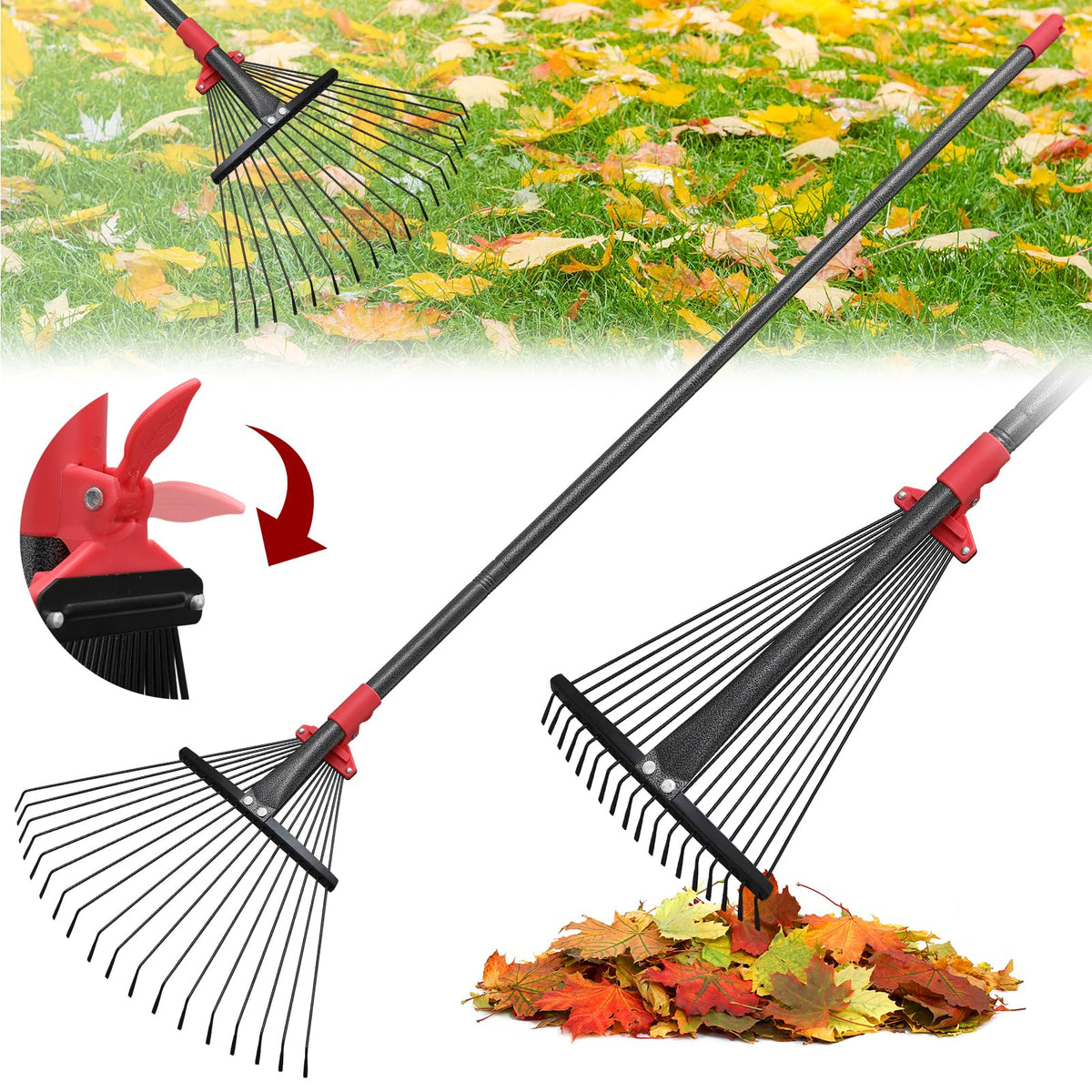 TAILERNRUYE 76-inch adjustable leaf rake for versatile yard cleanup.