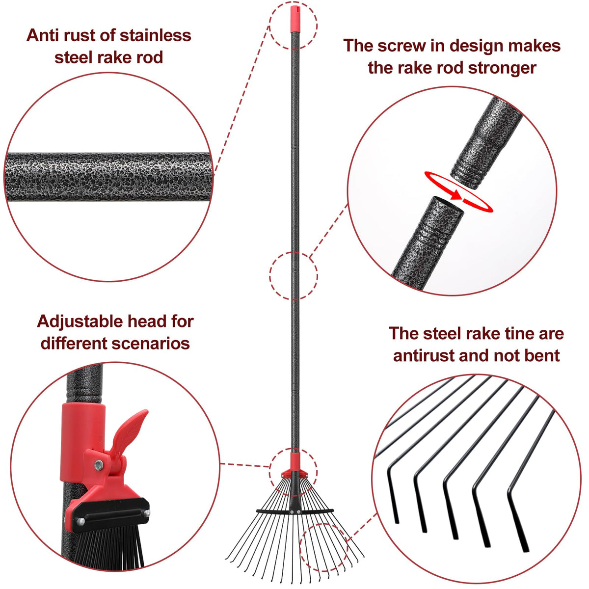 TAILERNRUYE versatile yard rake for leaves, grass, mulch, and debris.