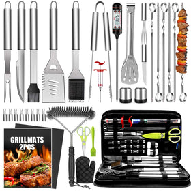 Taimasi 34-piece grill set with thermometer for precise cooking.