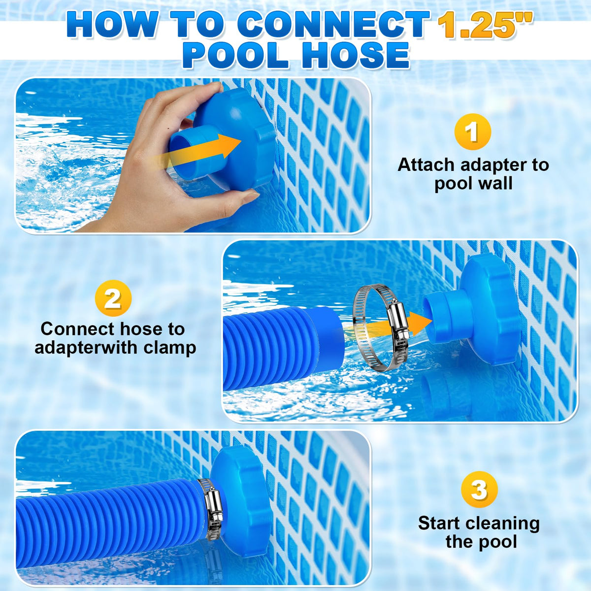 Durable rubber and corrosion-resistant clamps for lasting pool setup.