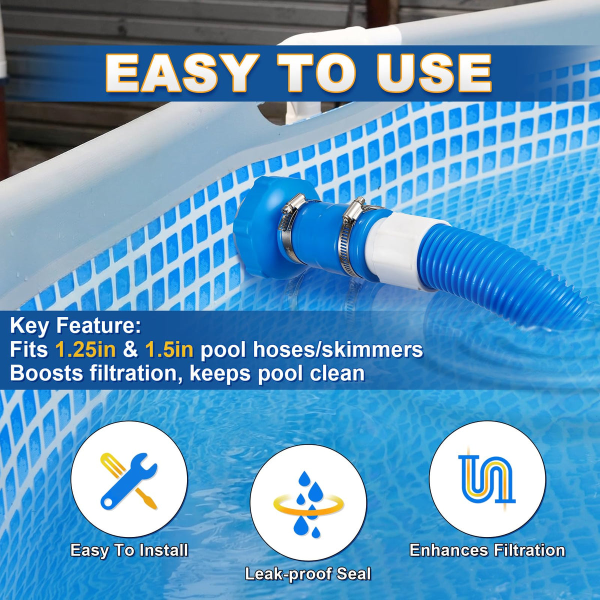 Hose B adapter supports quick setups with pool hoses and accessories.