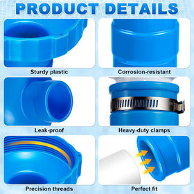 Rubber connector provides flexible, durable 1.5-inch hose grip.