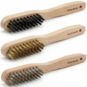 TAKAVU 3pc small wire brush set with wood handles for versatile cleaning and surface prep