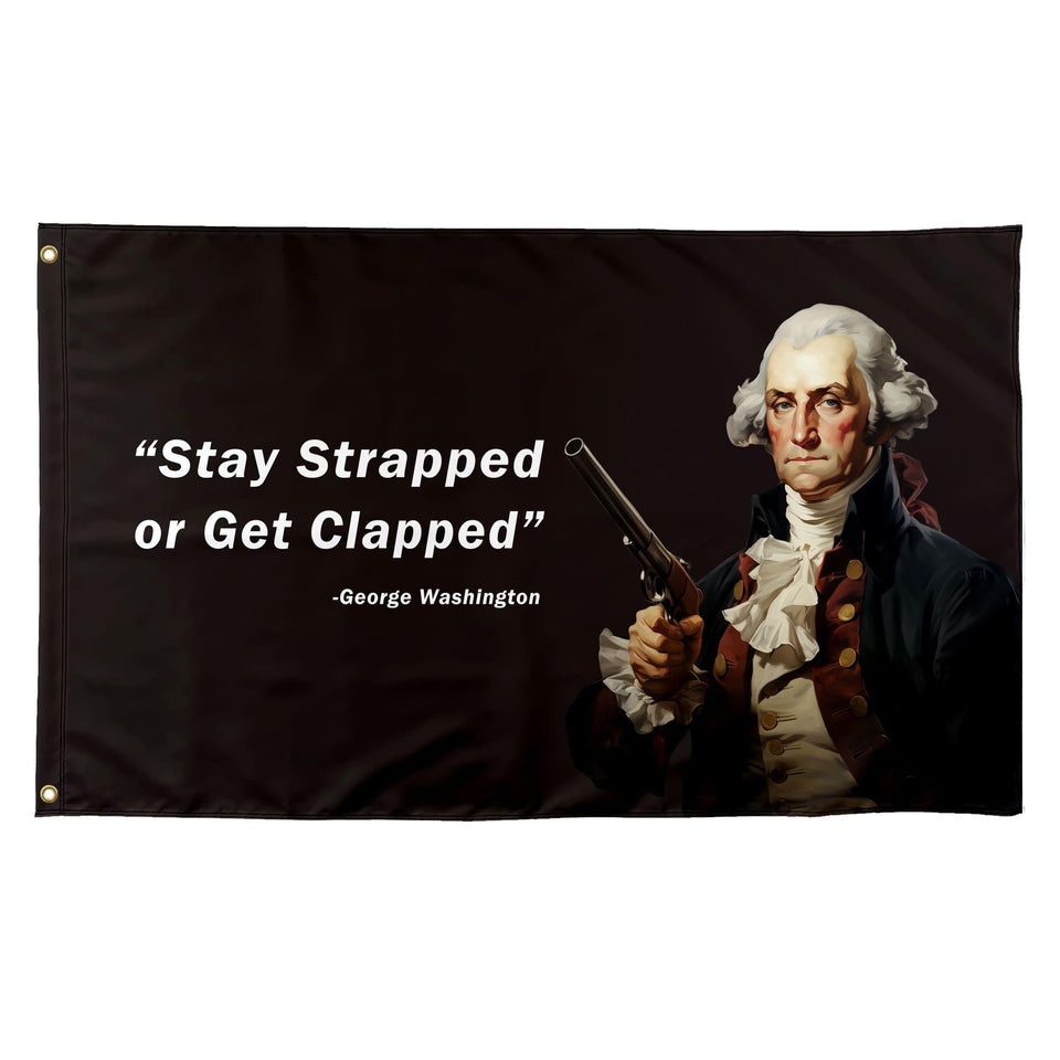 TAKurPIK Stay Strapped flag with copper grommets for easy indoor hanging.