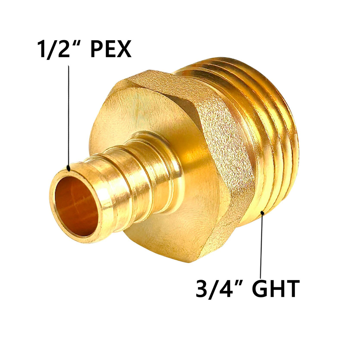 TALEGEN 3-pcs PEX-to-GHT adapters demonstrate flexible garden hose compatibility.