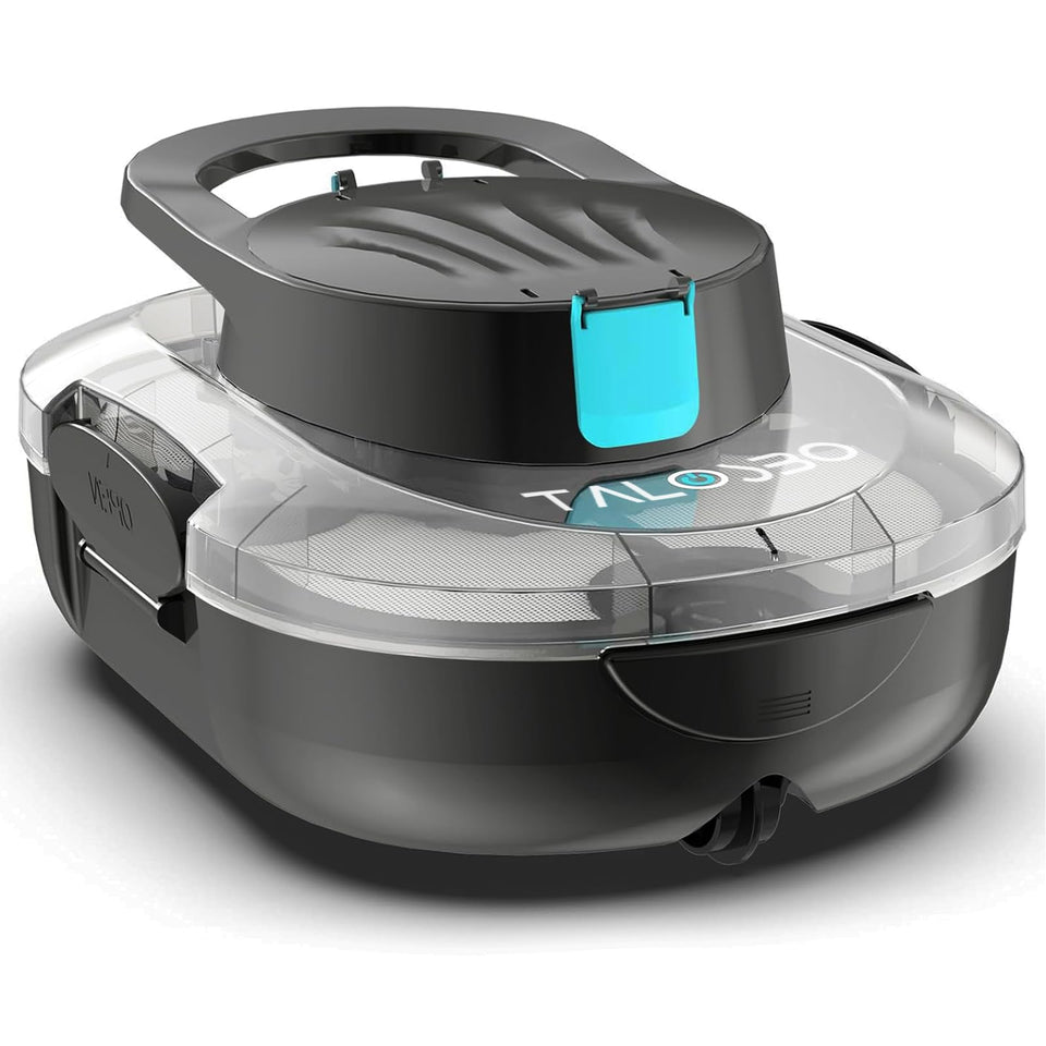 Talosbo S1 Pro dual-motor suction captures leaves in above-ground pools.