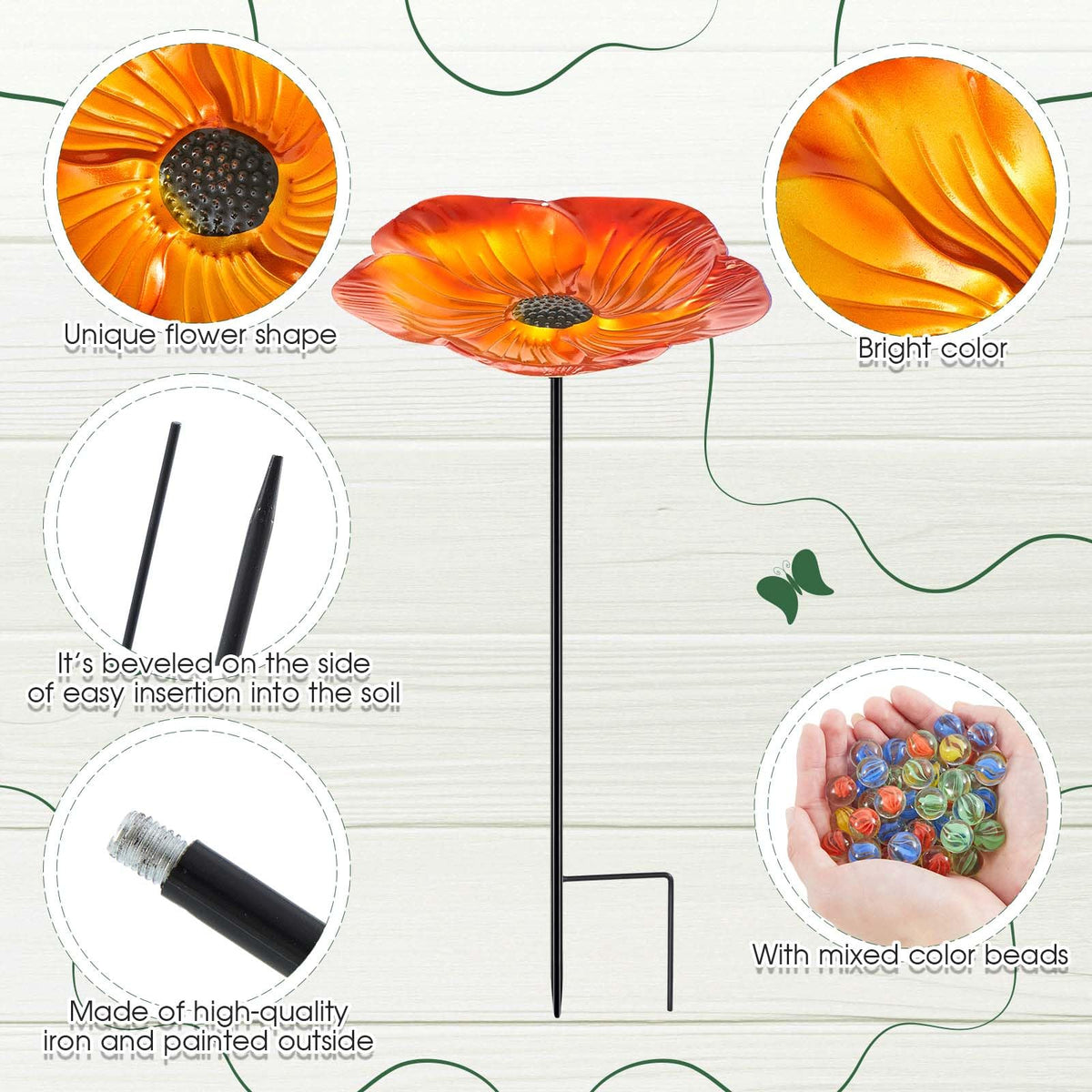 Outdoor garden decor blends with flowers and greenery for charm