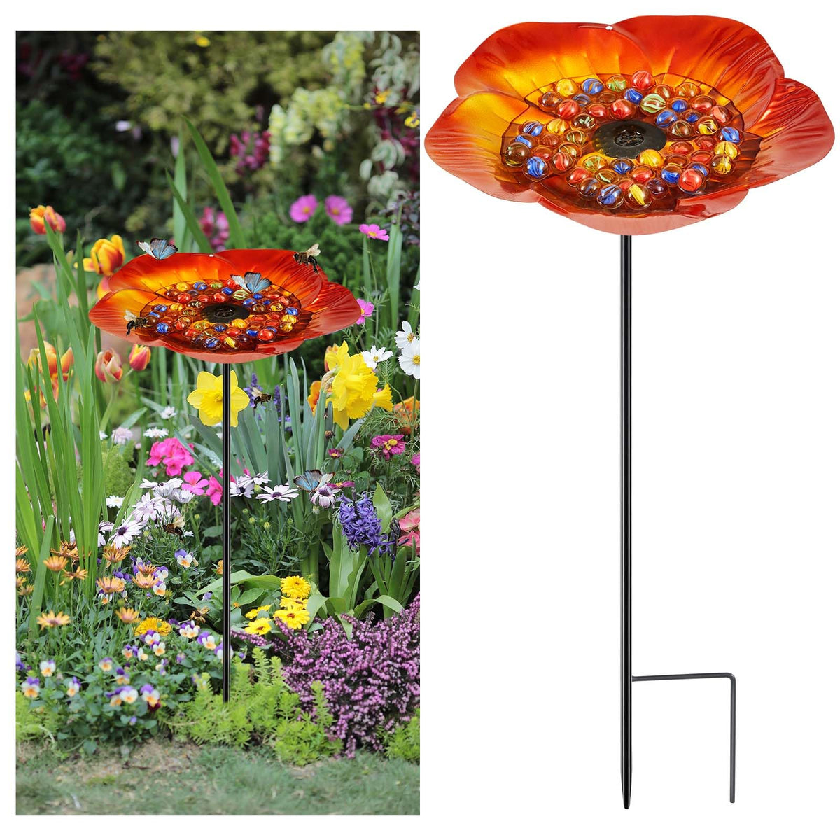 Tandefio bee watering station with a metal butterfly for durable garden hydration