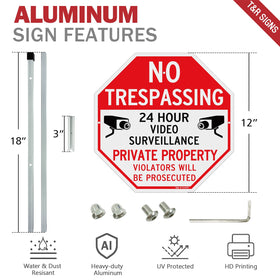 T&R 12x12 aluminum no trespassing sign rust-free outdoors