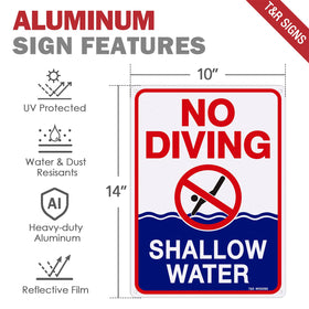 T&R No Diving Sign with reflective coating for nighttime visibility